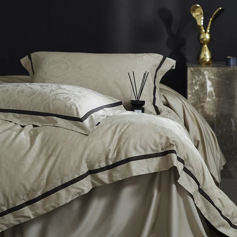 Duvet Cover Set Cotton-Blend Satin Tonal Jacquard Concealed Zipper