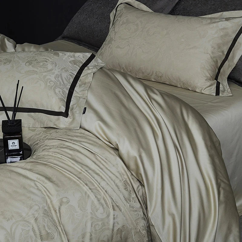 Duvet Cover Set Cotton-Blend Satin Tonal Jacquard Concealed Zipper