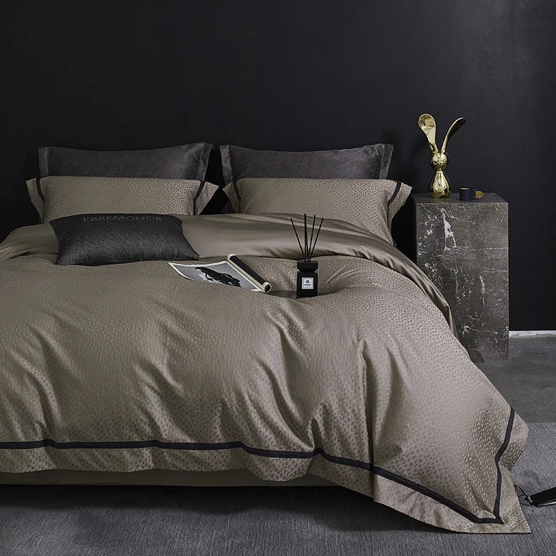 Duvet Cover Set Cotton-Blend Satin Tonal Jacquard Concealed Zipper