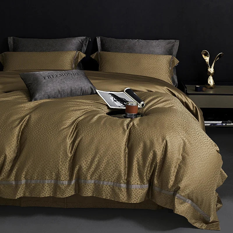 Duvet Cover Set Cotton-Blend Satin Tonal Jacquard Concealed Zipper