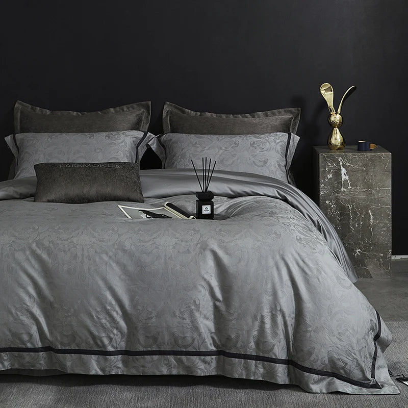 Duvet Cover Set Cotton-Blend Satin Tonal Jacquard Concealed Zipper