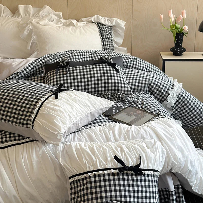 Duvet Cover Set Cotton Blend Vichy Check 4-Piece