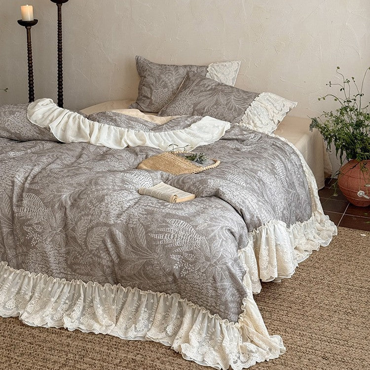 Duvet Cover Set Cotton-Linen Breathable Lace Ruffle