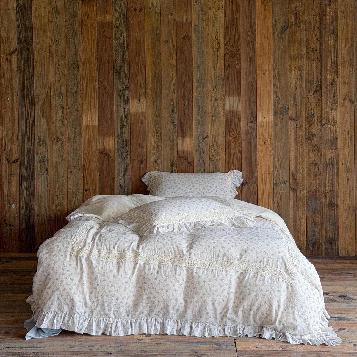 Duvet Cover Set Cotton-Linen Breathable Ruffled & Lace Trim