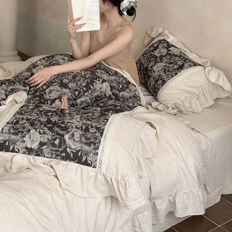 Duvet Cover Set Cotton-Linen Jacquard Floral
