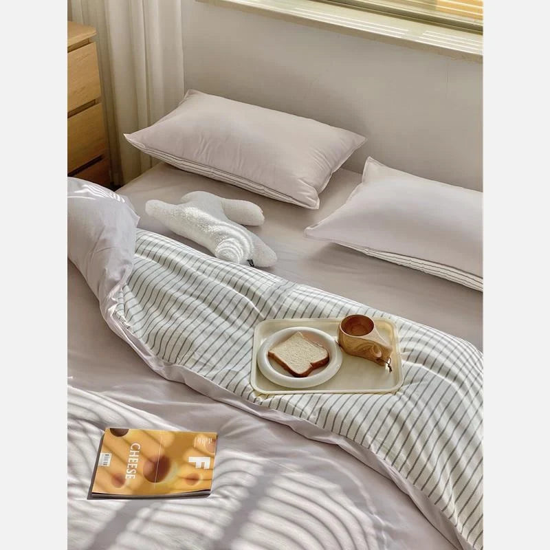 Duvet Cover Set Cotton Percale 4-Piece With Fitted Sheet