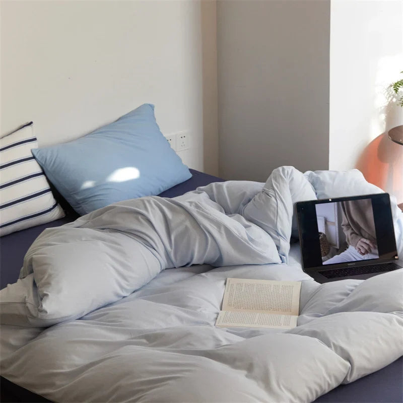 Duvet Cover Set Cotton Percale Breathable Striped Pillowcases
