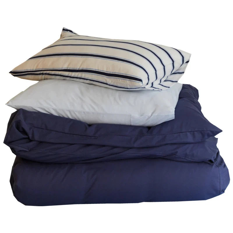 Duvet Cover Set Cotton Percale Breathable Striped Pillowcases