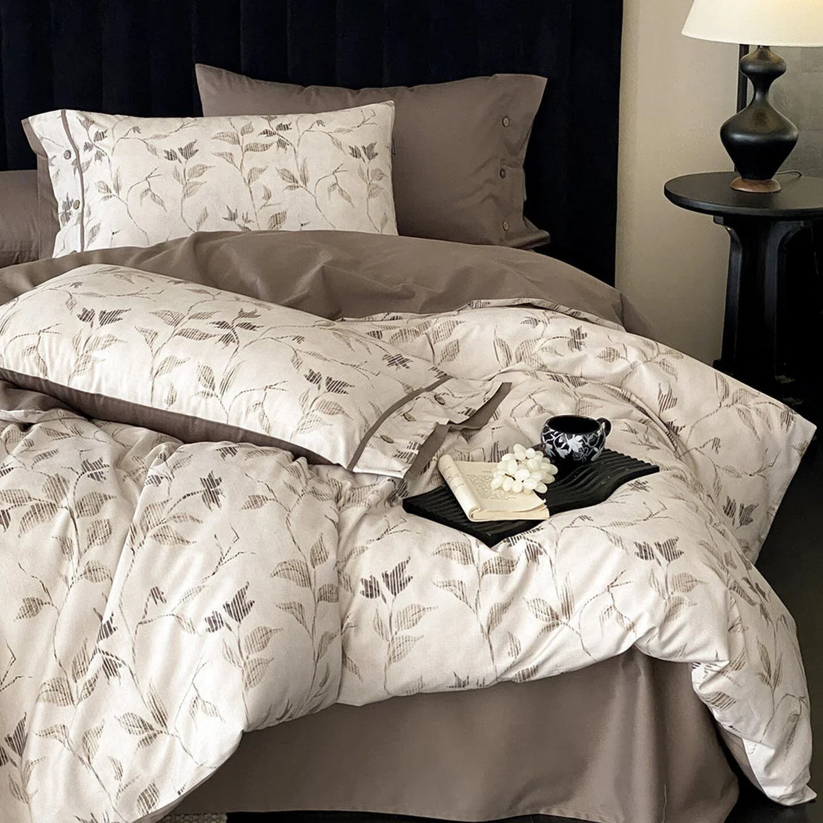 Duvet Cover Set Cotton Percale Button Closure Reversible Jacquard