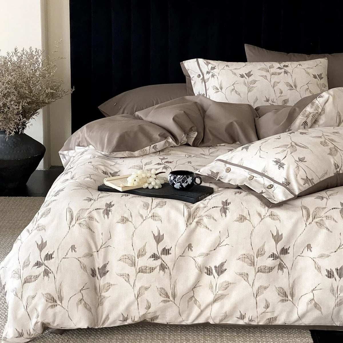 Duvet Cover Set Cotton Percale Button Closure Reversible Jacquard