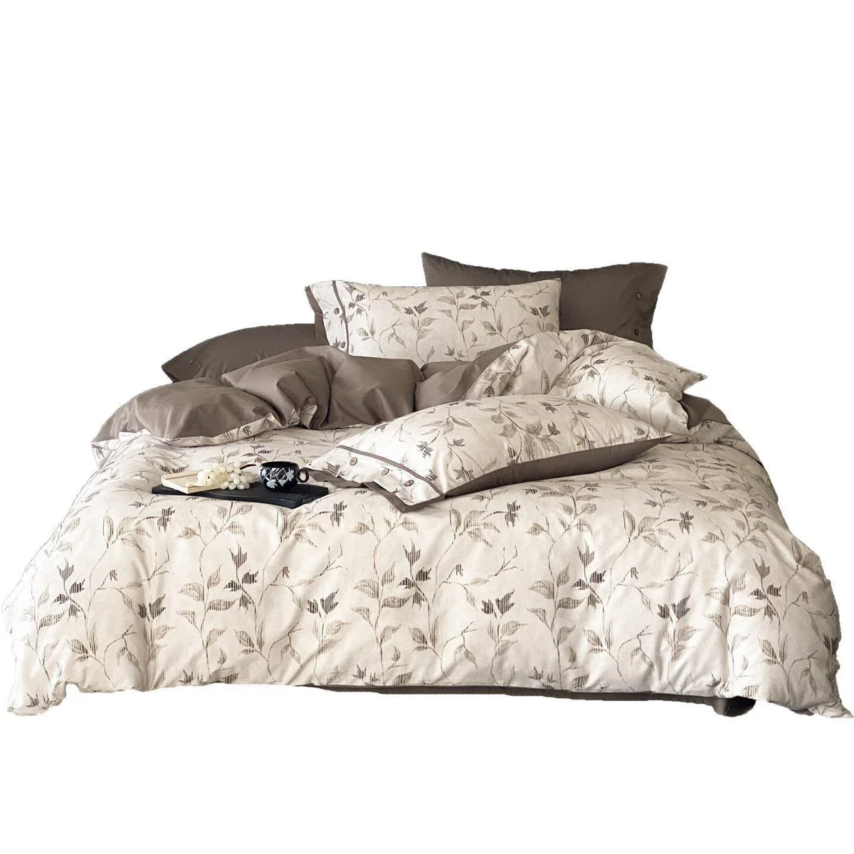 Duvet Cover Set Cotton Percale Button Closure Reversible Jacquard