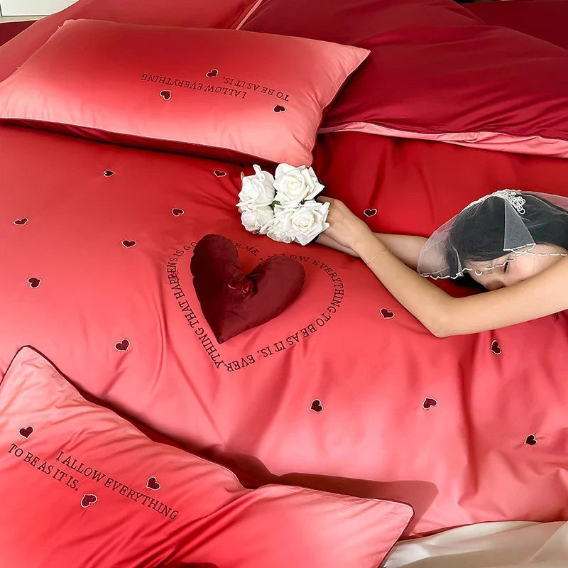 Duvet Cover Set Cotton Percale Ombre Hearts 3D Appliqué