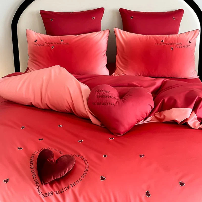 Duvet Cover Set Cotton Percale Ombre Hearts 3D Appliqué