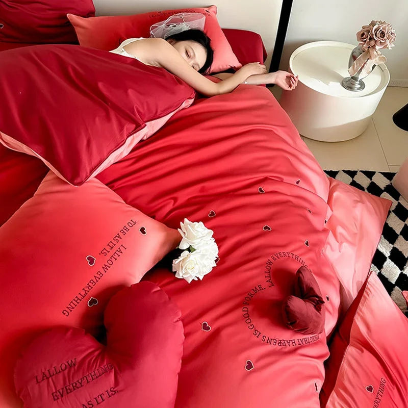 Duvet Cover Set Cotton Percale Ombre Hearts 3D Appliqué