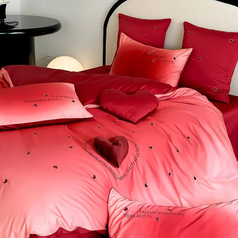Duvet Cover Set Cotton Percale Ombre Hearts 3D Appliqué