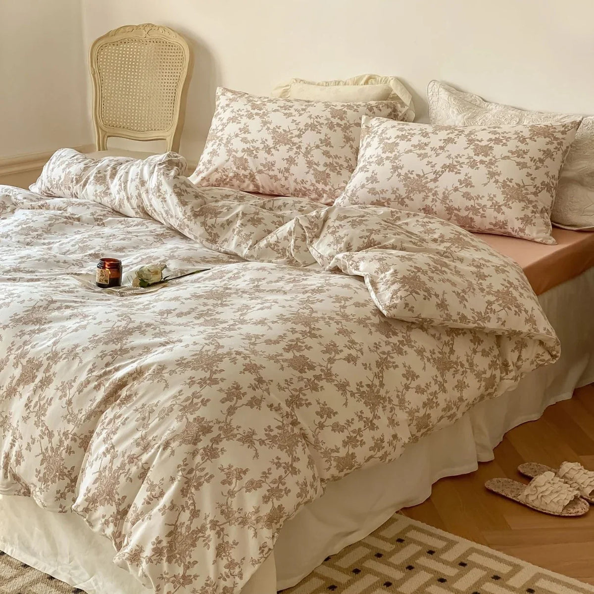 Duvet Cover Set Cotton Percale Retro Botanical Print Hotel Closure