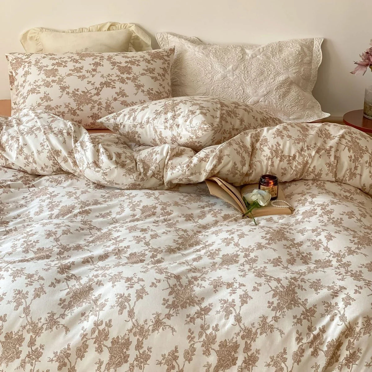 Duvet Cover Set Cotton Percale Retro Botanical Print Hotel Closure