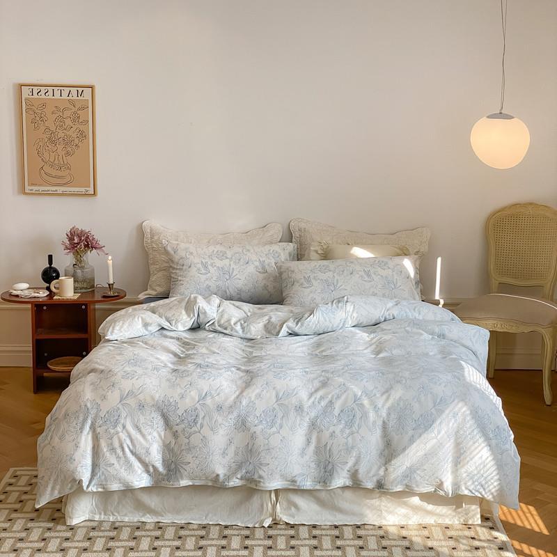 Duvet Cover Set Cotton Percale Retro Botanical Print Hotel Closure