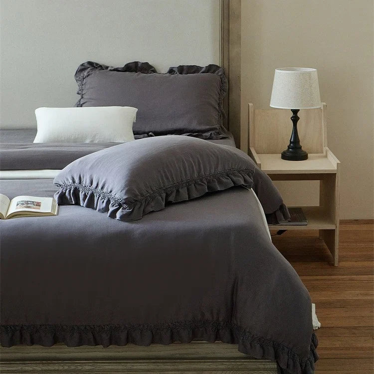 Duvet Cover Set Cotton Percale Ruffle Edge & Reinforced Corners
