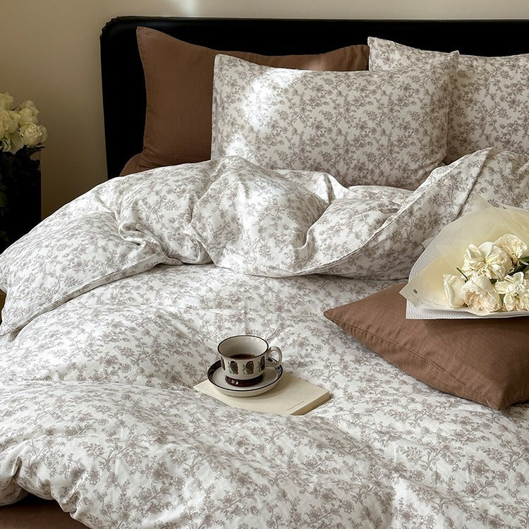 Duvet Cover Set Cotton Percale Subtle Floral Microprint