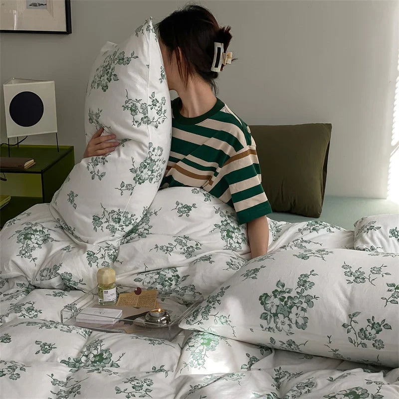 Duvet Cover Set Cotton Percale Wildflower Print Pillowcases Included