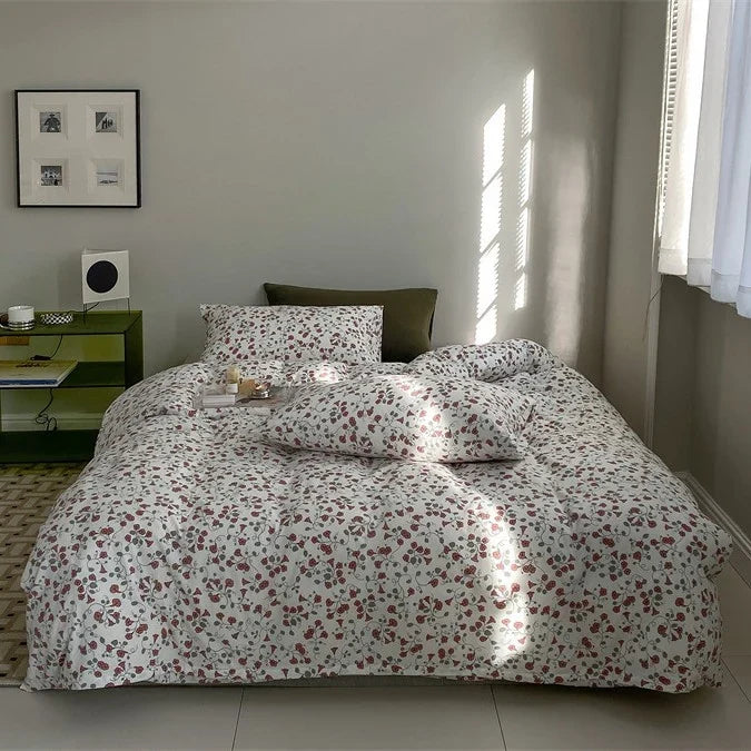 Duvet Cover Set Cotton Percale Wildflower Print Pillowcases Included