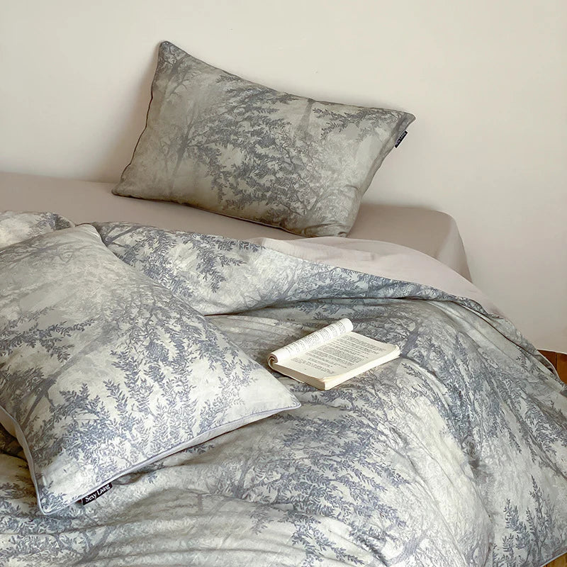 Duvet Cover Set Cotton Satin Breathable Botanical Print