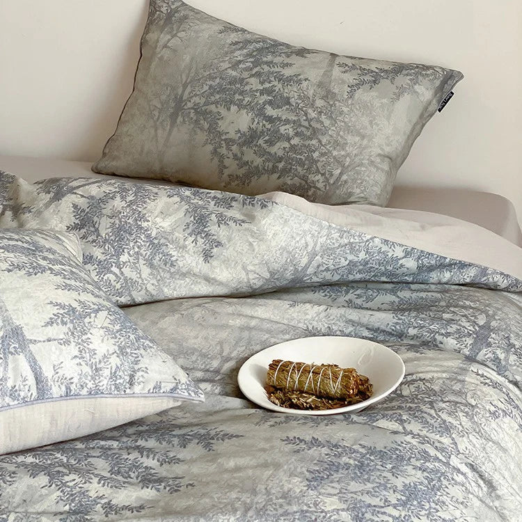 Duvet Cover Set Cotton Satin Breathable Botanical Print