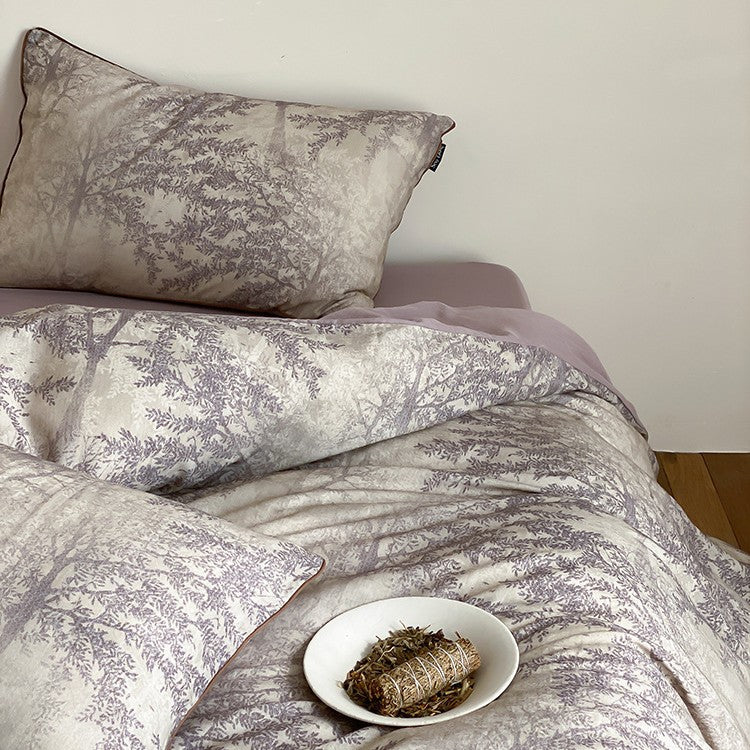 Duvet Cover Set Cotton Satin Breathable Botanical Print