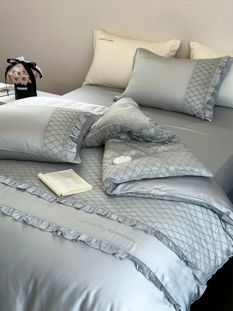 Duvet Cover Set Cotton Satin Diamond-Quilted Four-Piece