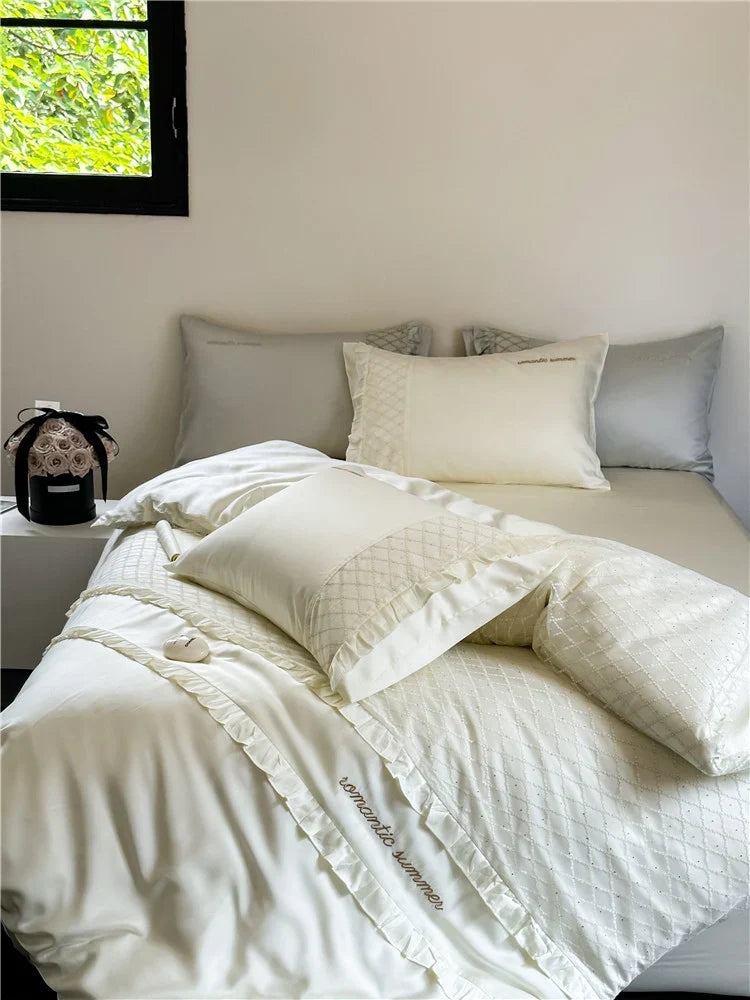 Duvet Cover Set Cotton Satin Diamond-Quilted Four-Piece