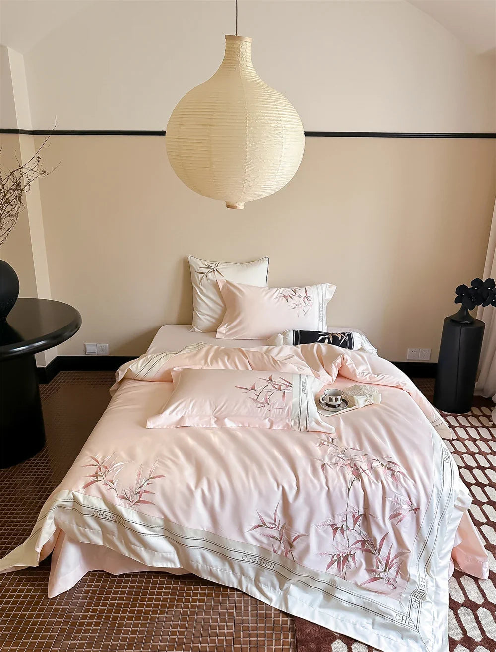 Duvet Cover Set Cotton Satin Embroidered Bamboo Easy Care