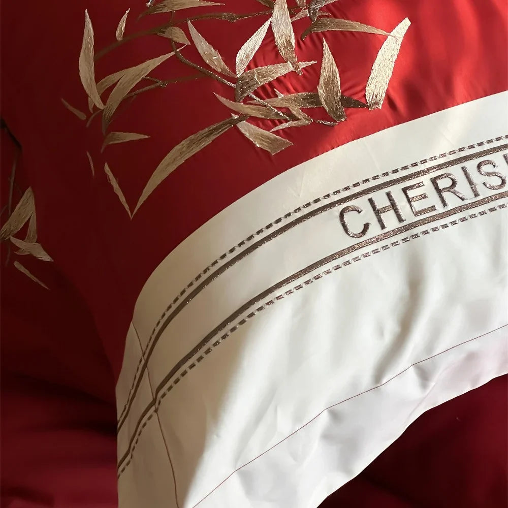 Duvet Cover Set Cotton Satin Embroidered Bamboo Easy Care