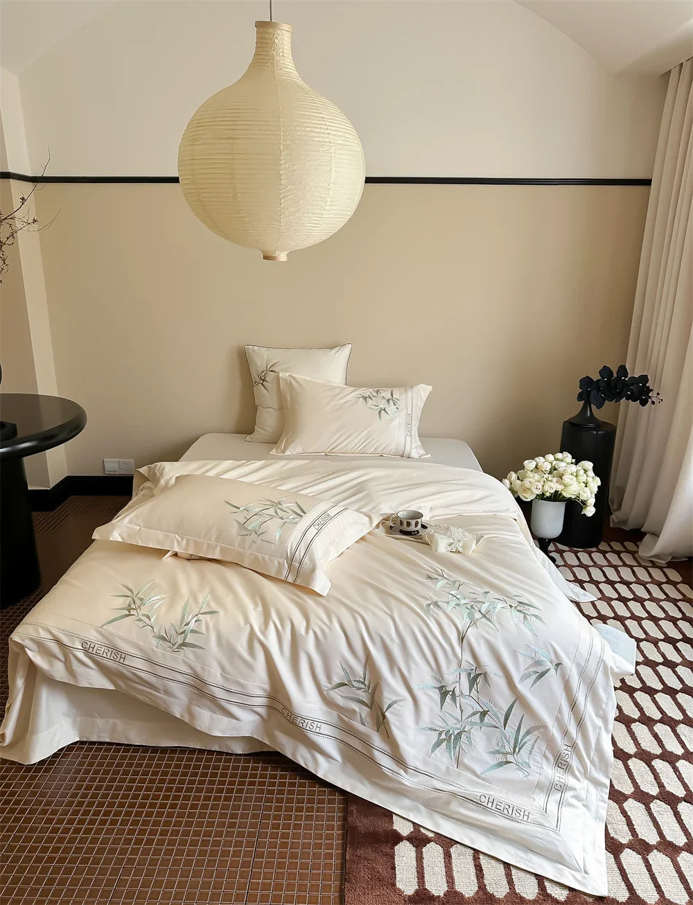 Duvet Cover Set Cotton Satin Embroidered Bamboo Easy Care