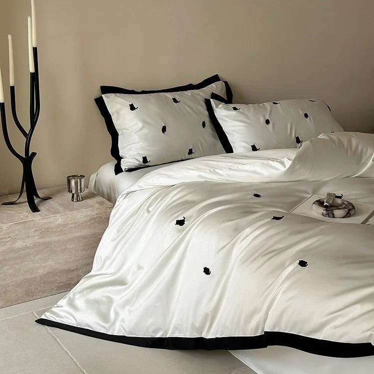 Duvet Cover Set Cotton Satin Embroidered Cherry