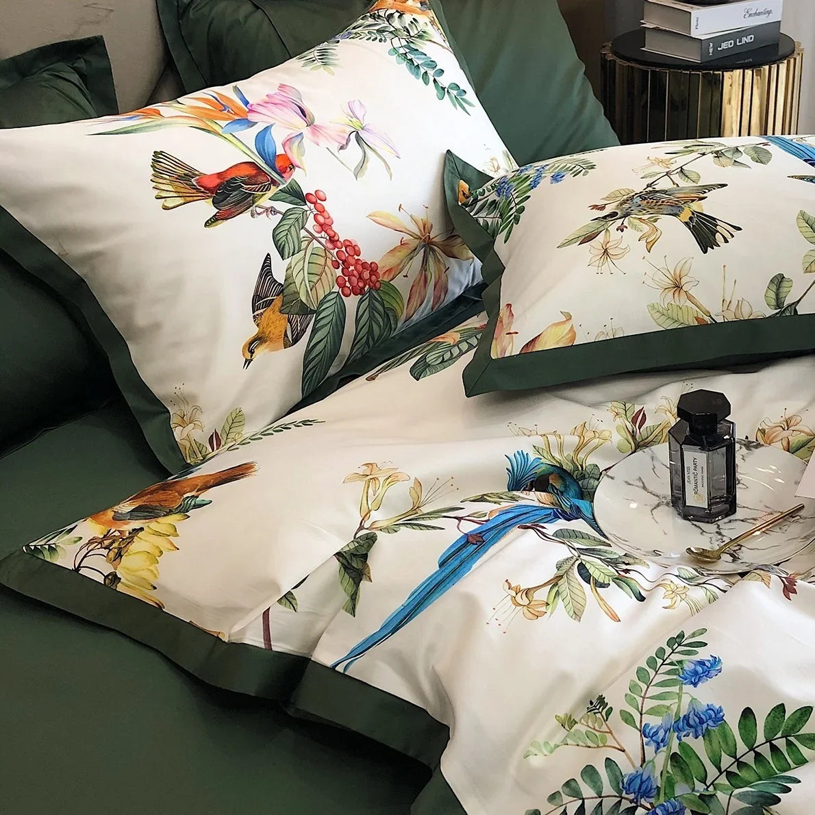 Duvet Cover Set Cotton Satin Exotic Bird Print