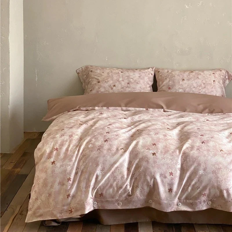 Duvet Cover Set Cotton Satin Floral Jacquard Button Closure