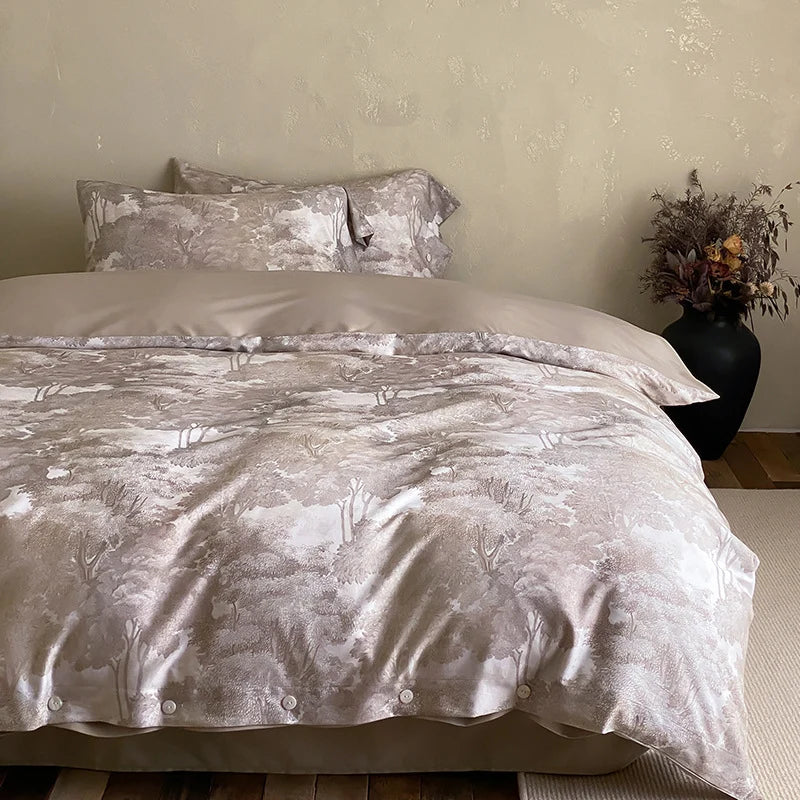Duvet Cover Set Cotton Satin Floral Jacquard Button Closure