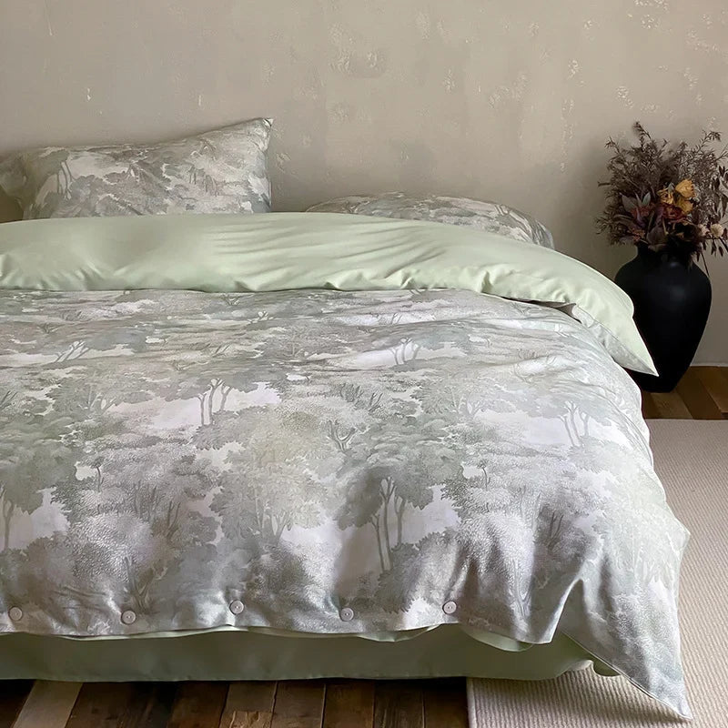 Duvet Cover Set Cotton Satin Floral Jacquard Button Closure