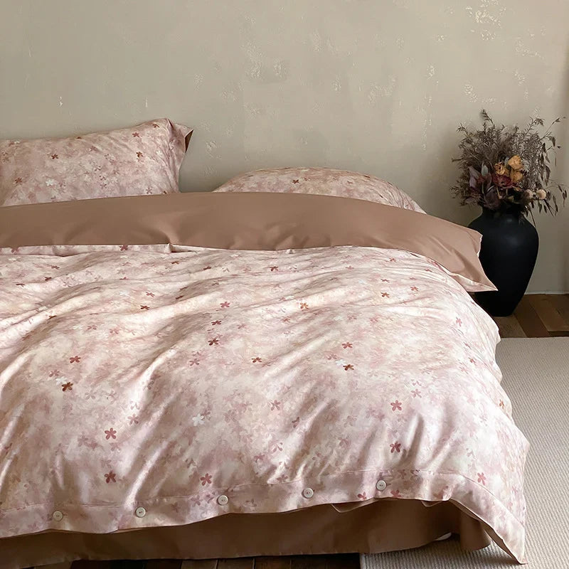 Duvet Cover Set Cotton Satin Floral Jacquard Button Closure