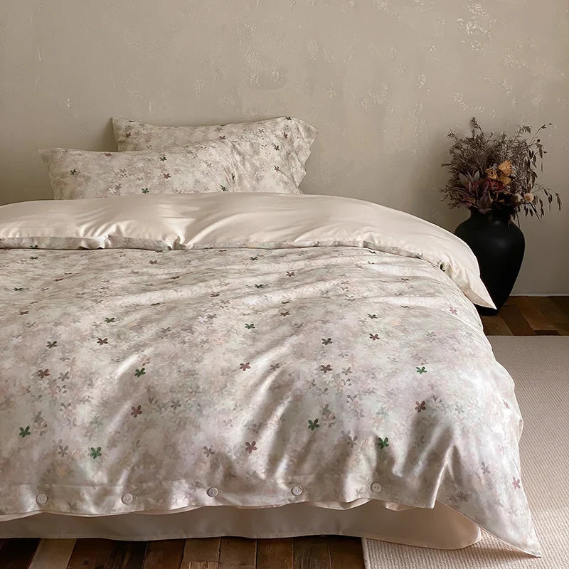 Duvet Cover Set Cotton Satin Floral Jacquard Button Closure