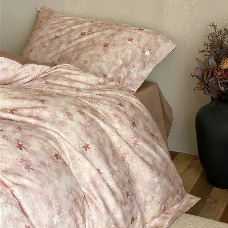 Duvet Cover Set Cotton Satin Floral Jacquard Button Closure