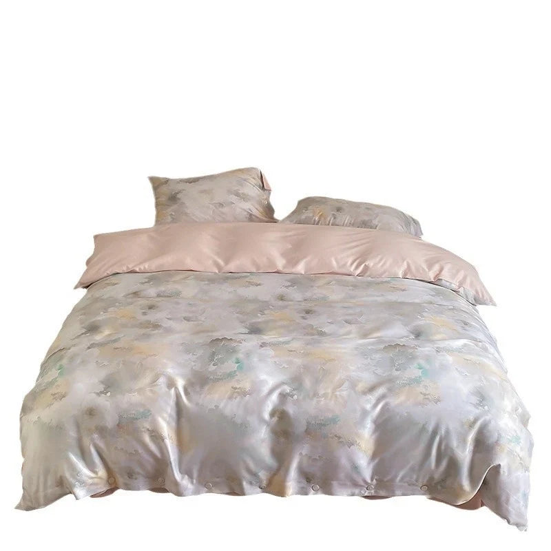 Duvet Cover Set Cotton Satin Floral Jacquard Button Closure