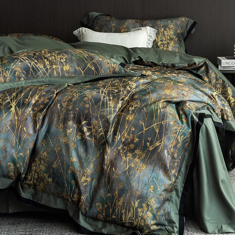 Duvet Cover Set Cotton Satin & Grass Print