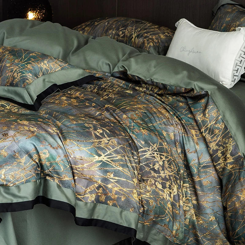Duvet Cover Set Cotton Satin & Grass Print