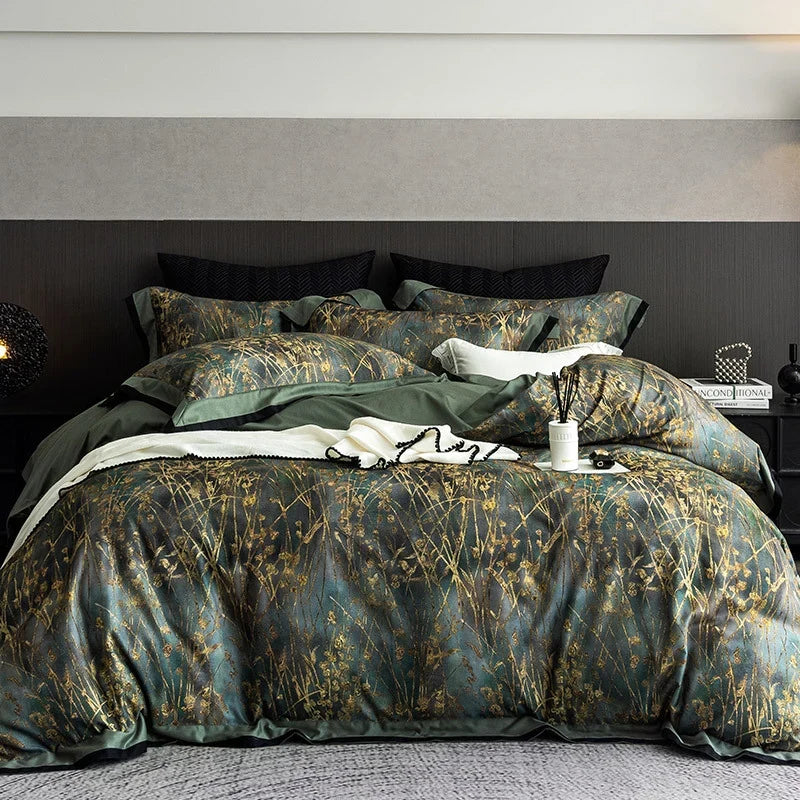 Duvet Cover Set Cotton Satin & Grass Print