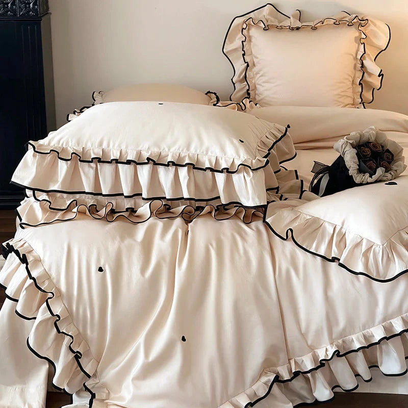 Duvet Cover Set Cotton Satin Heart Embroidery