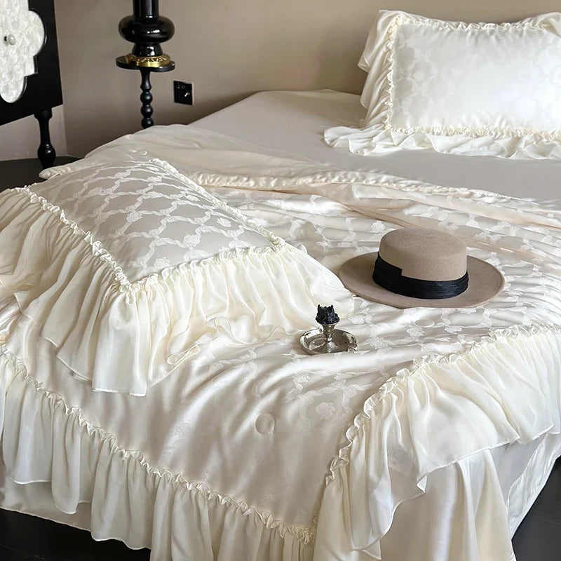 Duvet Cover Set Cotton Satin Jacquard Ruffle Trim