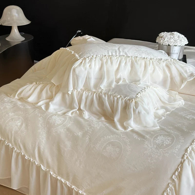 Duvet Cover Set Cotton Satin Jacquard Ruffled Edges