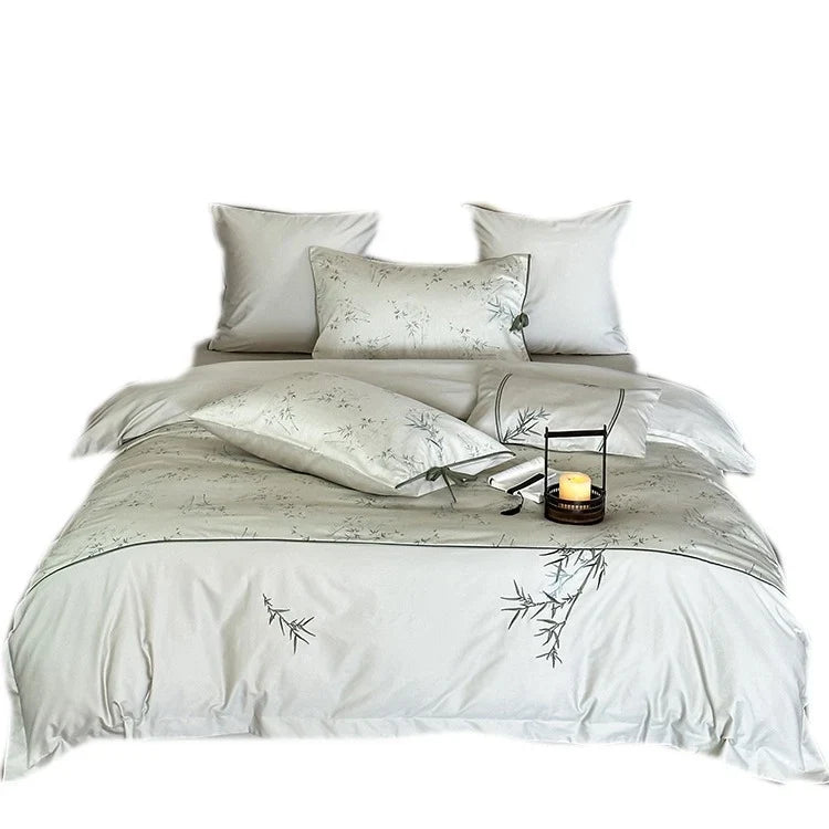 Duvet Cover Set Cotton Satin Reversible Bamboo Print